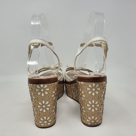 Kate Spade Sandals Womens 7M Titi White Vacchetta Platform Leather Floral - Picture 4 of 13